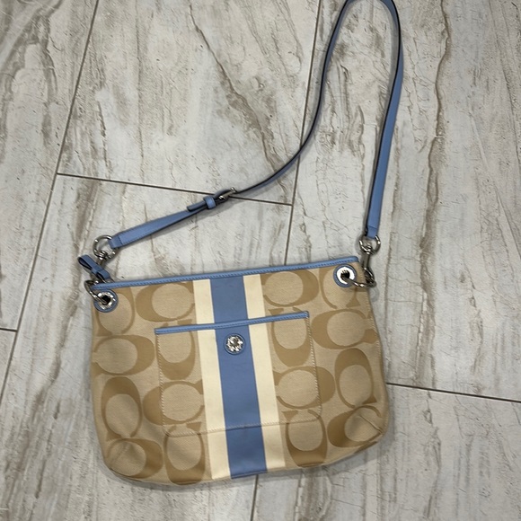 Coach Bags Very Nice Tan And Blue Coach Bag Poshmark